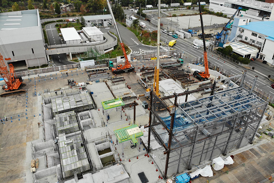 全景アップ写真（基礎・地中梁・盛土施工中）